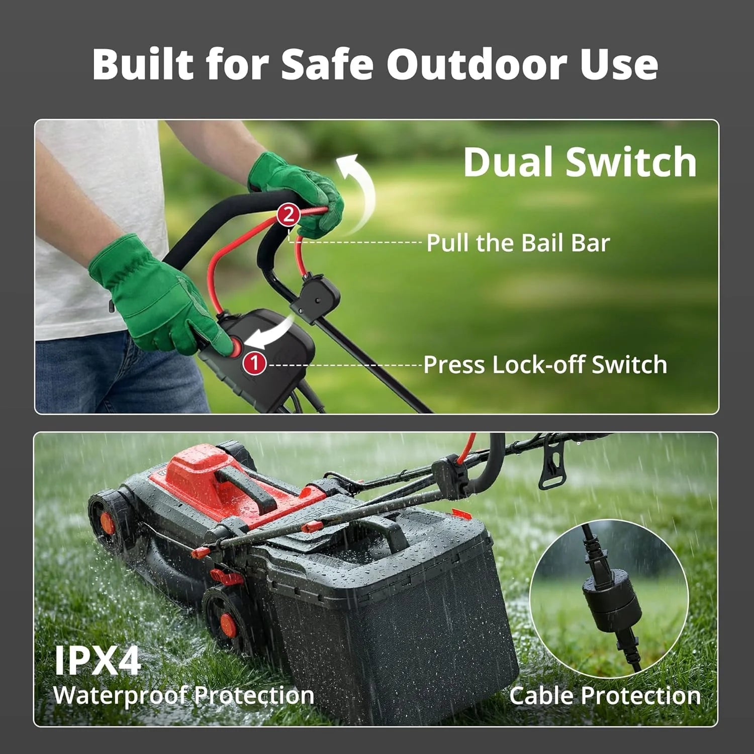 14-Inch Corded Electric Lawn Mower, 12.5 Amp 3400RPM 2IN1 Mulching & 10-Gallon