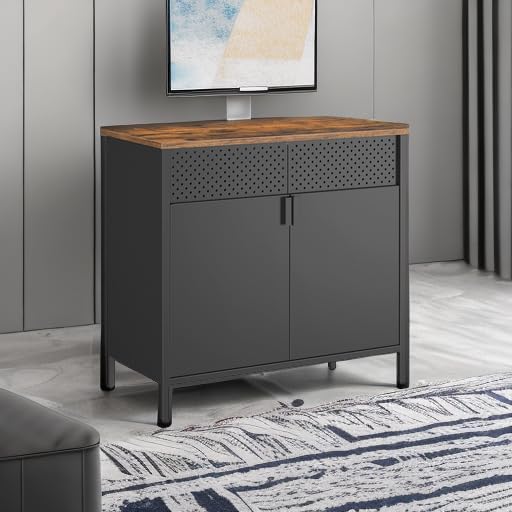SONGMICS Storage Cabinet Metal Cabinet Sideboard with 2 Doors 15.7 x 31.5 x 29.9 inches