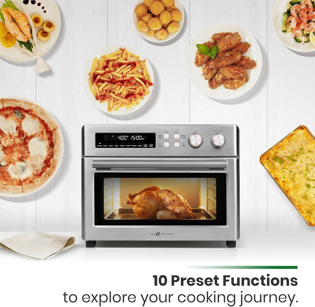 Infrared Heating Air Fryer Toaster Oven, Extra Large Countertop Convection Oven 10-in-1 Combo, 6-Slice Toast, Enamel Baking Pan Easy Clean with Recipe Book, Black Matte Stainless Steel