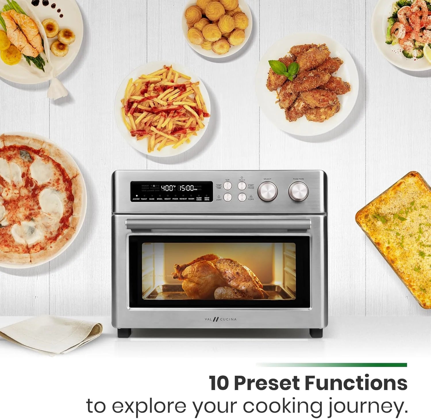 Infrared Heating Air Fryer Toaster Oven, Extra Large Countertop Convection Oven 10-in-1 Combo, 6-Slice Toast, Enamel Baking Pan Easy Clean with Recipe Book, Black Matte Stainless Steel