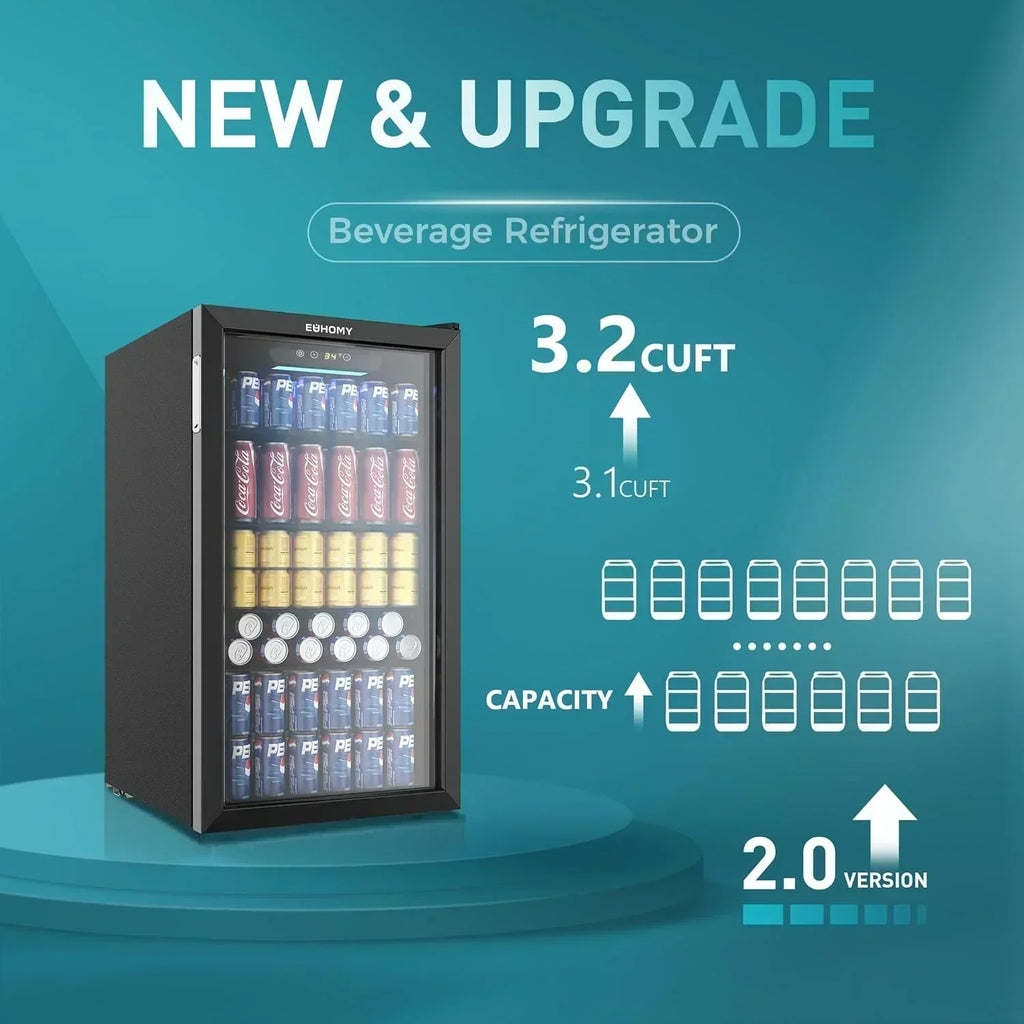 EUHOMY Beverage Refrigerator Cooler 130 Can Mini Fridge with Glass Door Beverage Cooler