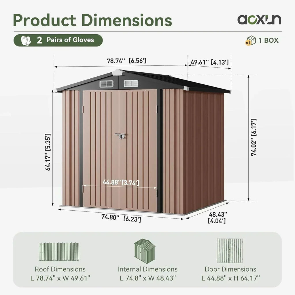 Aoxun 6.2x4 FT Shed Outdoor Storage Shed Metal Garden Shed Sloping Roof Tool Shed Bike Shed