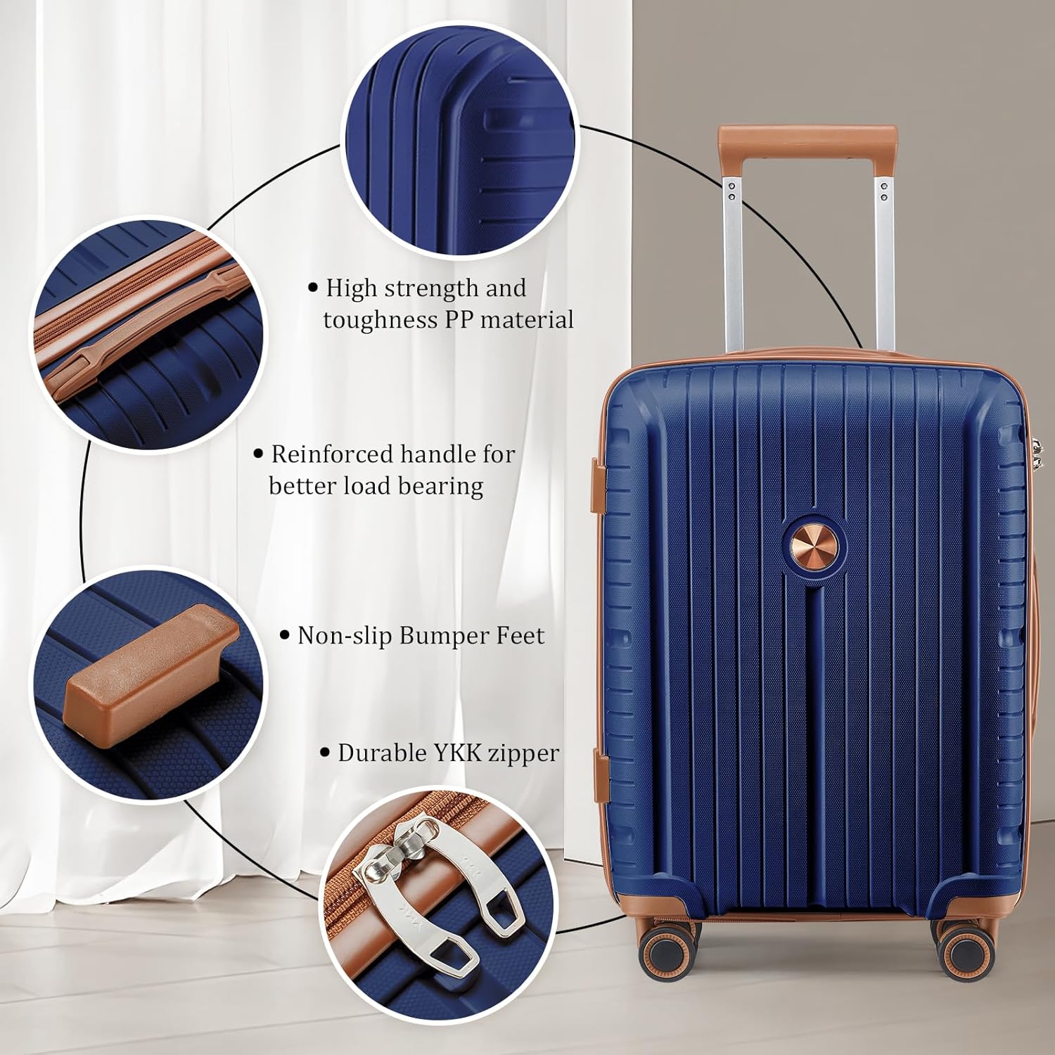 5-piece PP hardshell lightweight travel carry-on luggage set with dual spinner wheels