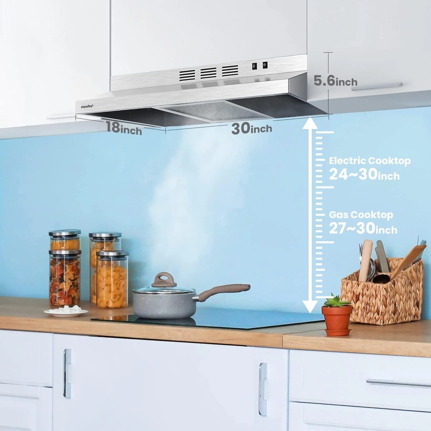 Comfee 30 Under Cabinet Ducted/Ductless Convertible Slim Vent Durable Stainless Steel Kitchen Reusable Filter