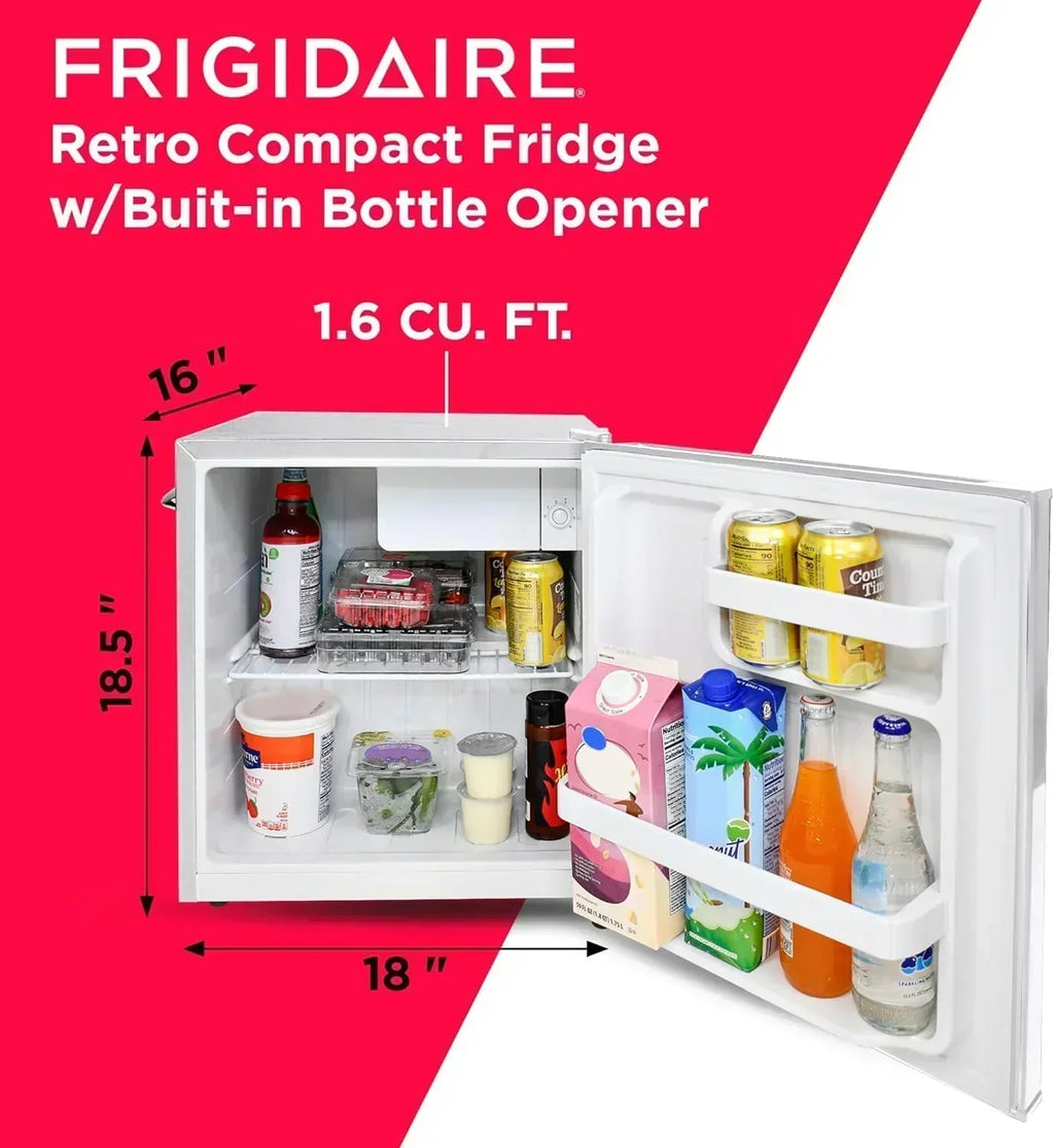 Frigidaire EFR176 Retro Compact Fridge with Chiller Mini Refrigerator Built-in Bottle Opener