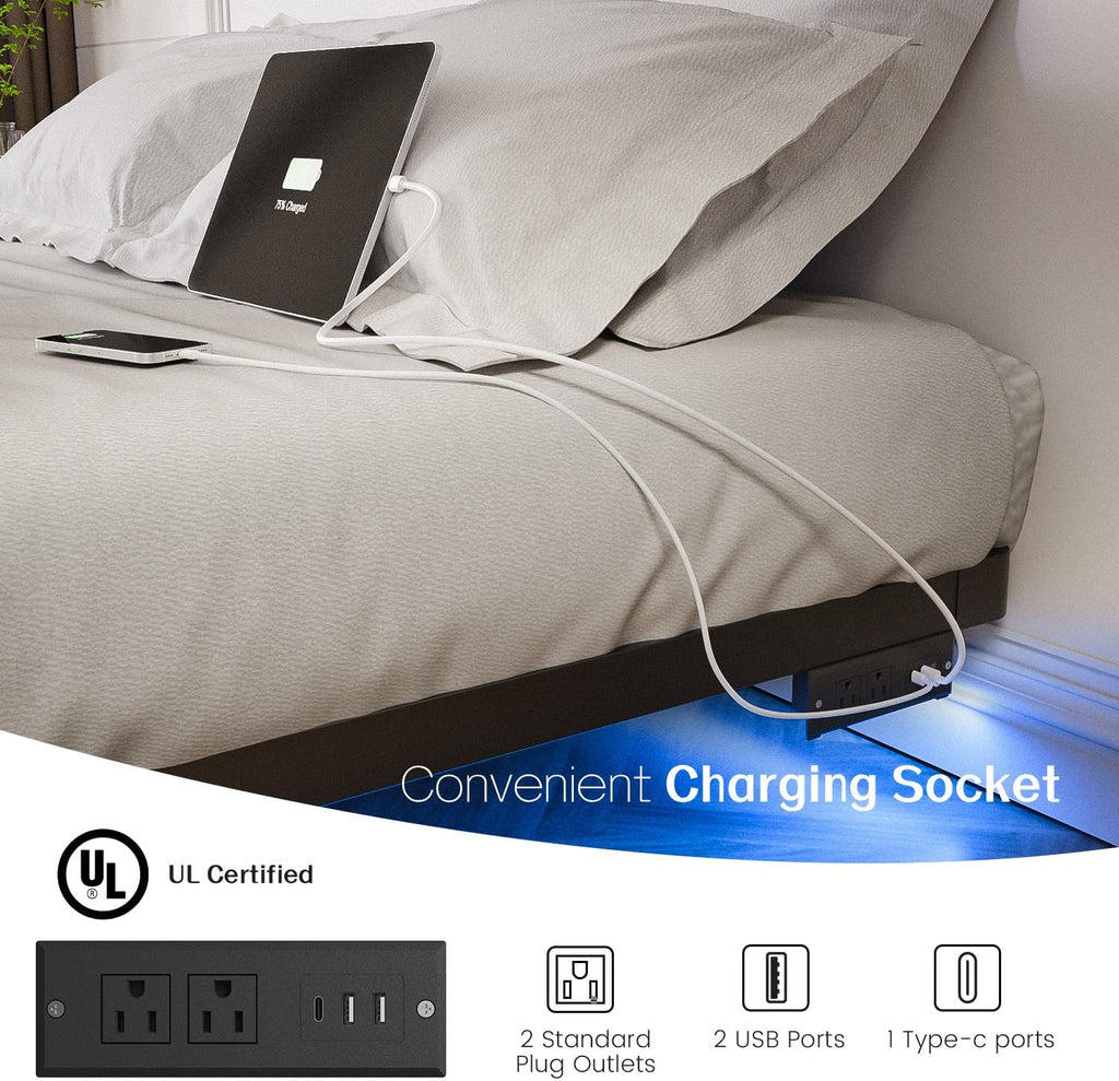 OLEVS Floating Bed Frame Queen Size with Smart LED Lights Modern Metal Platform Bed