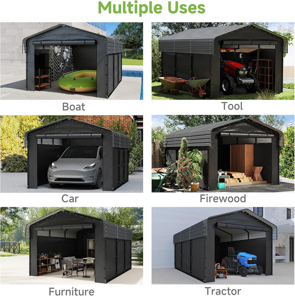 10'x15' Heavy Duty Metal Carport Outdoor Garage Car Shelter Shade with Heavier Frame