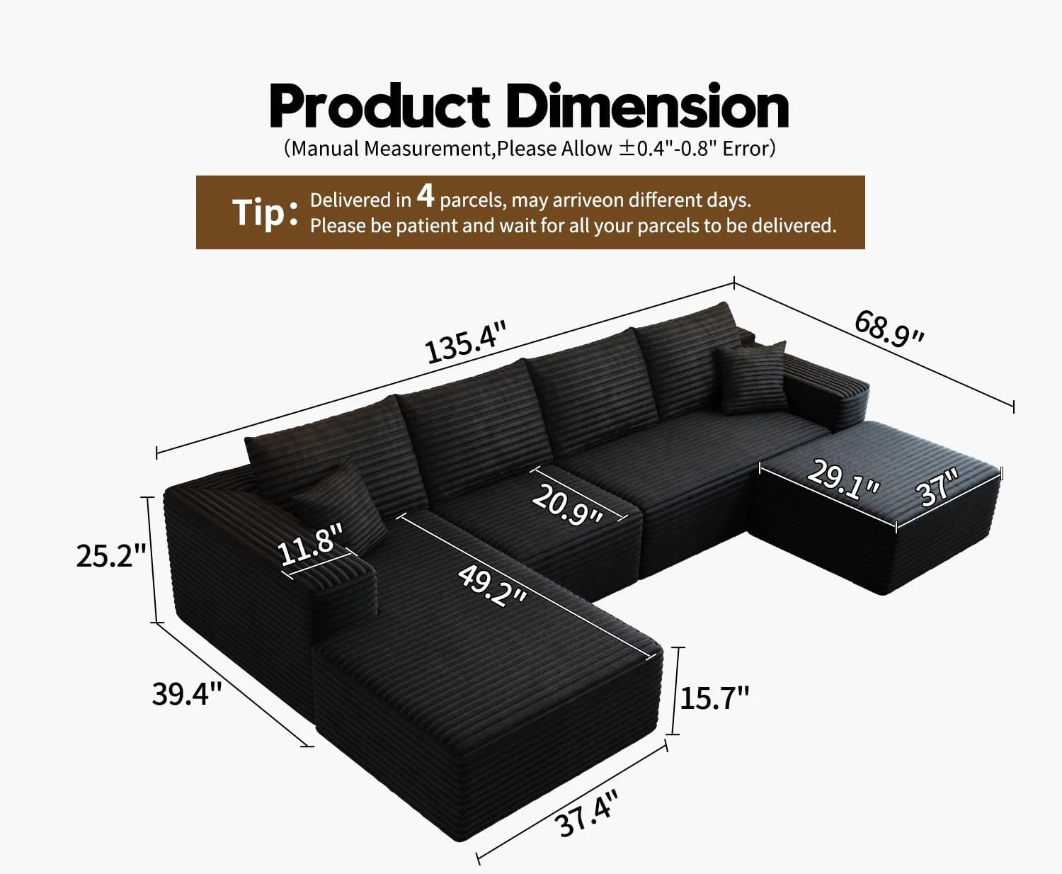 107.5 Cloud Modular Sectional Sofa Couch with L-Shape Chaise,Modern Minimalist Upholstered Couches