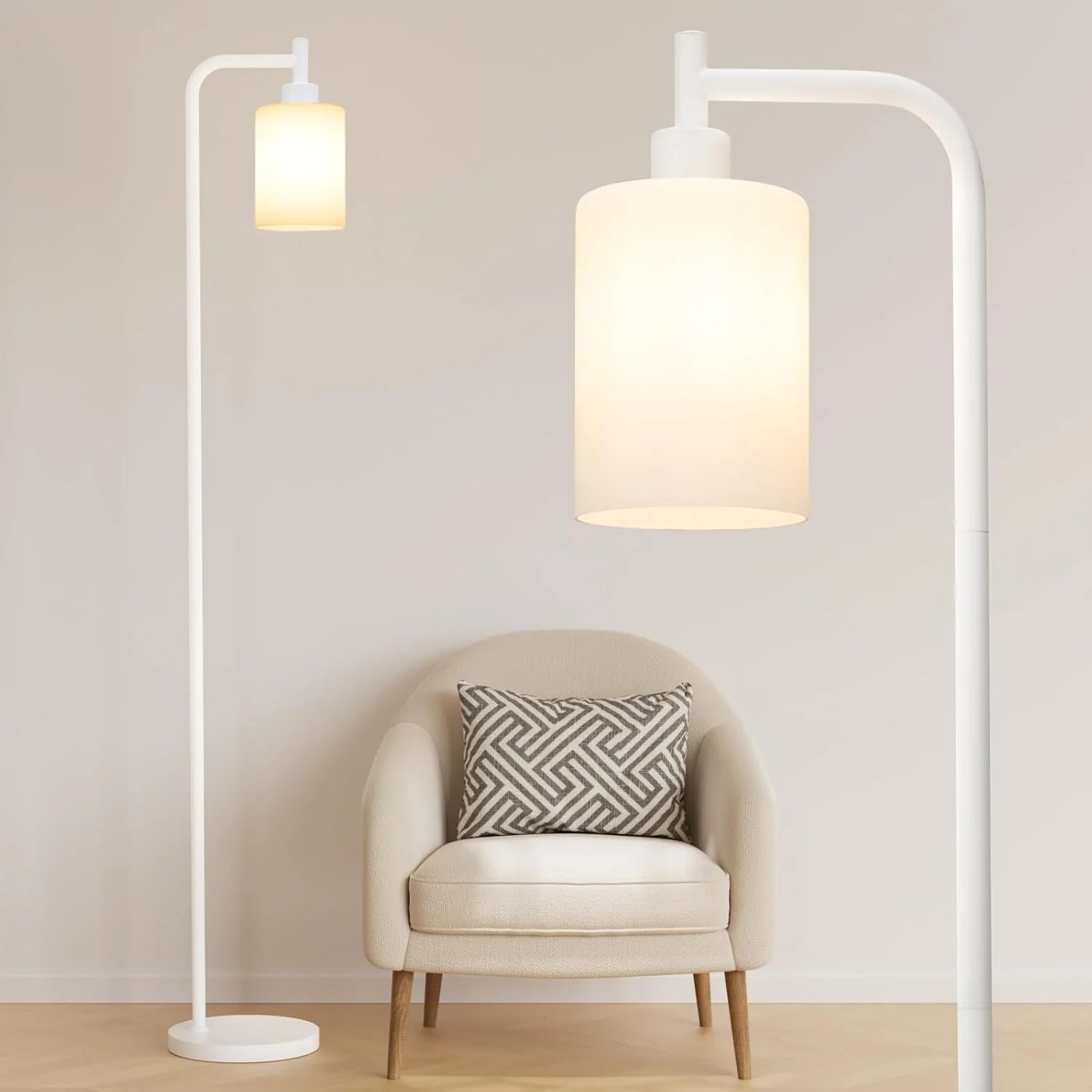 Modern Black Floor Lamp with Clear Glass Shade and LED Bulb