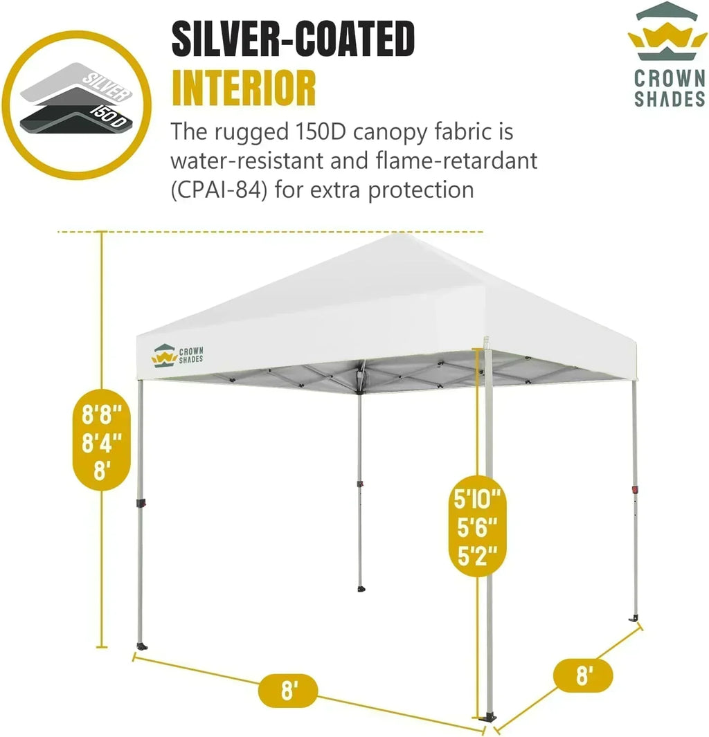 10x10 Pop-Up Awning One-Click Installation Beach Tent Outdoor Sunshade Silver Coated Top