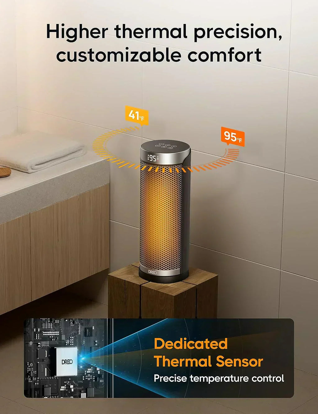 Space Heater 1500W Electric Indoor Heater with Thermostat Quiet Portable Heater