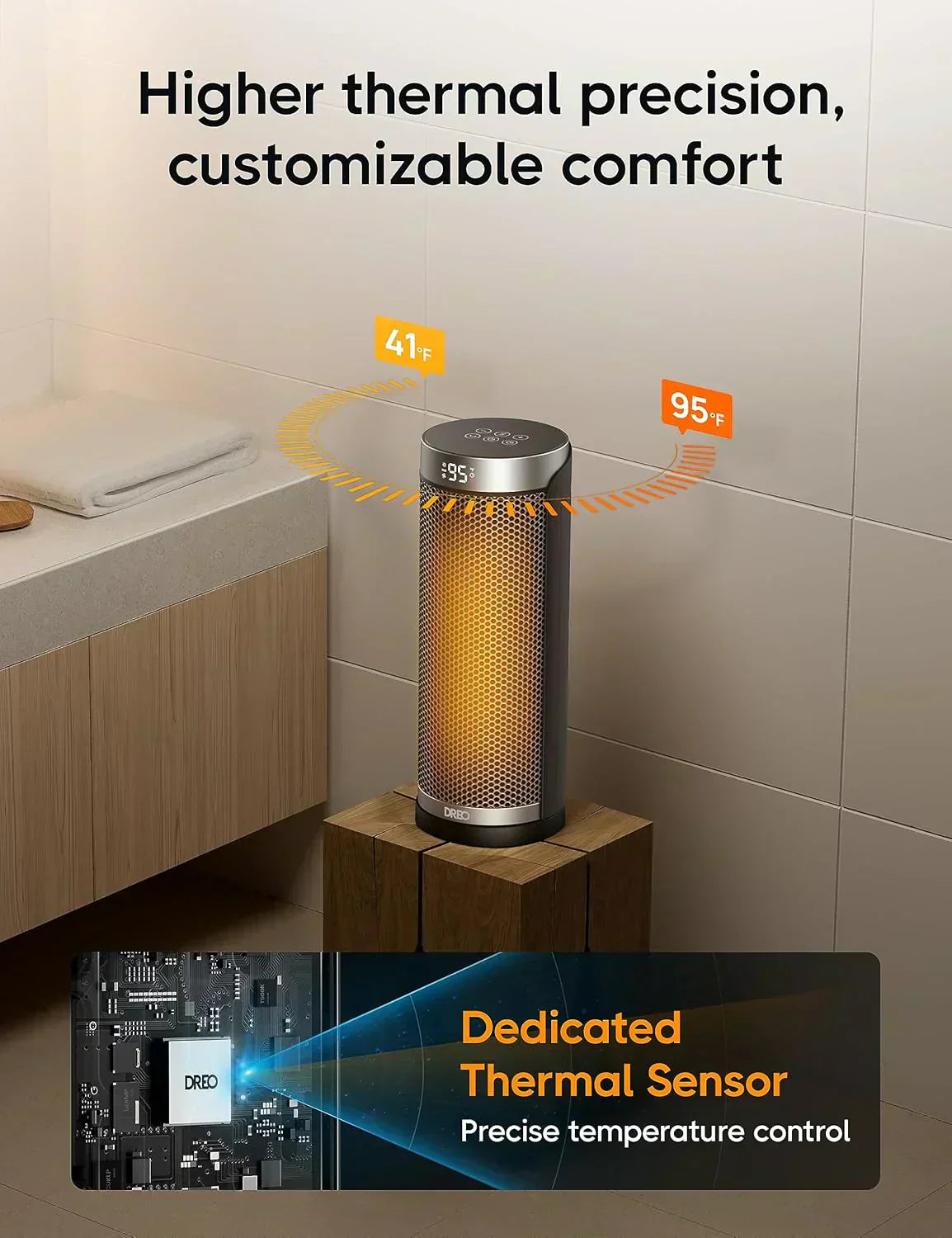Space Heater 1500W Electric Indoor Heater with Thermostat Quiet Portable Heater