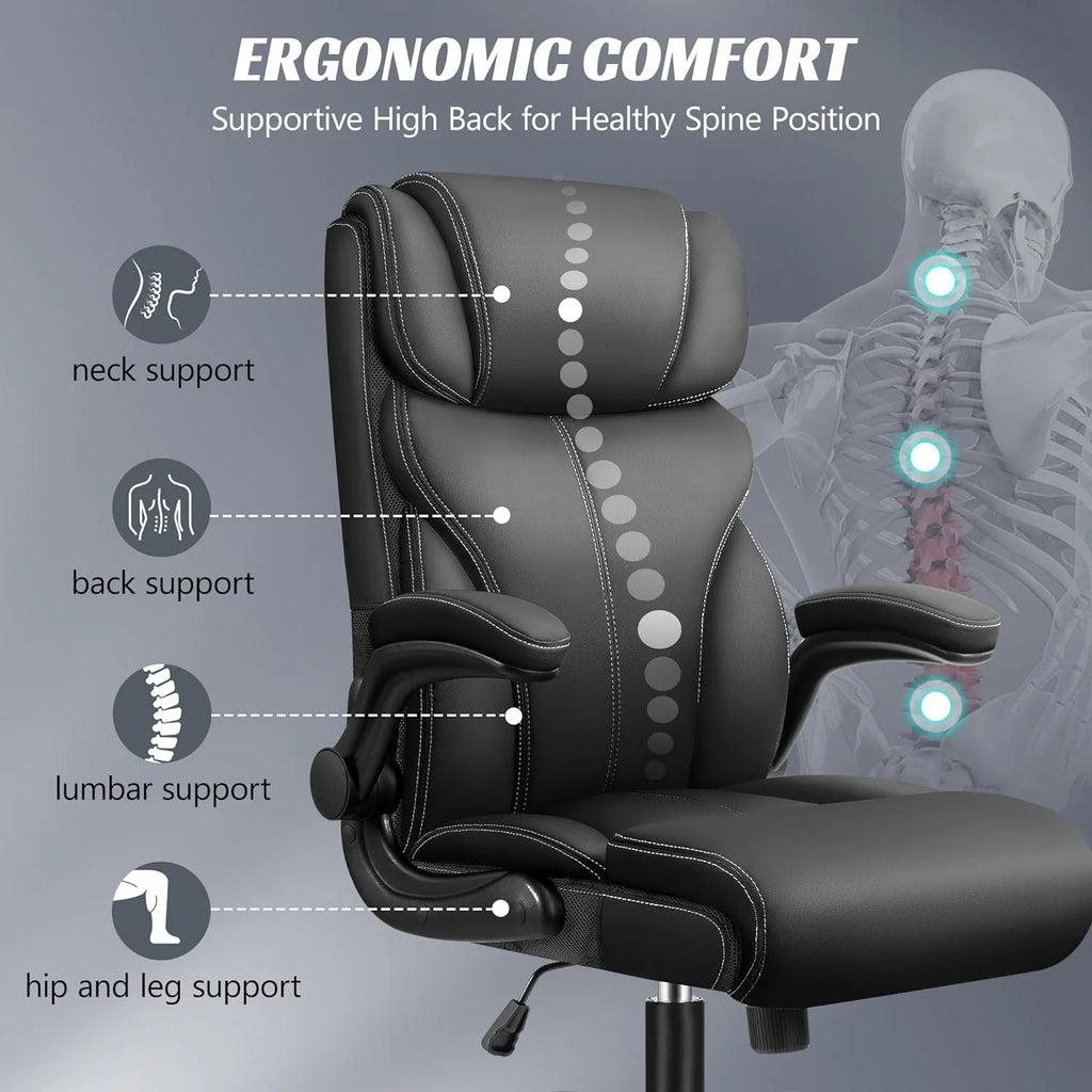 Office Chair Large High-Foot Computer Desk Chair, Breathable Leather Chair Lumbar Support Rotating Computer Chair