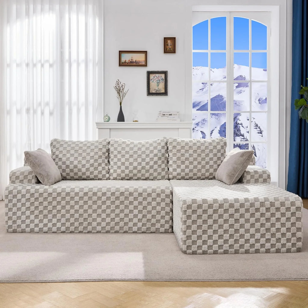 Modular Sectional Sofa Couches L-Shape Couch 3 Seat Modular Sofa Memory Foam Sectional Couches for Living Room, Cloud Couch with Oversized Chaise (Grey Stripe, 96 Left Facing Chaise)