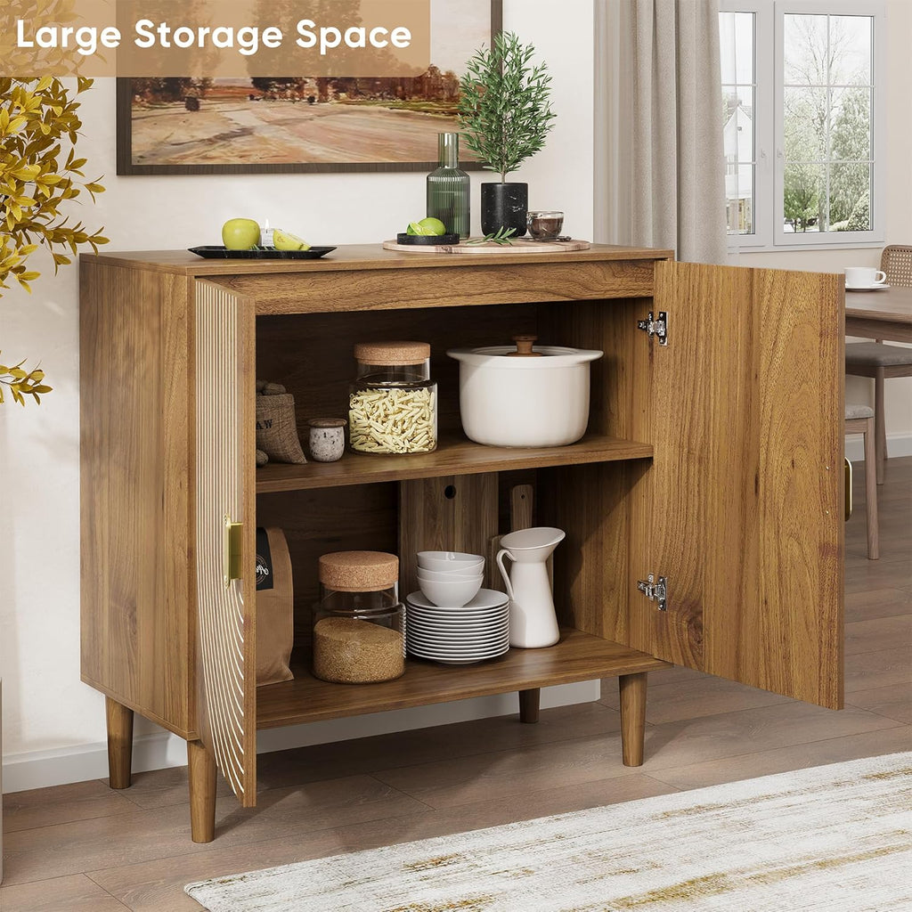 Walnut sideboard freestanding dining cabinet with cable channel design wooden storage cabinet