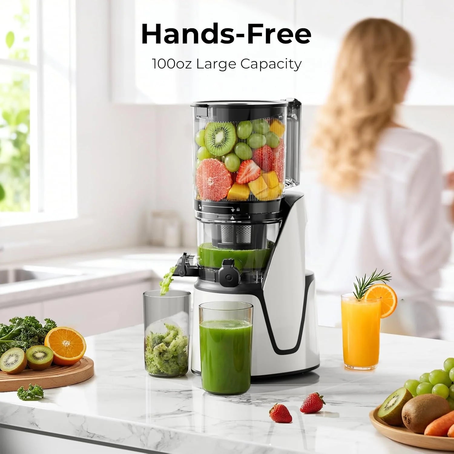 EanOruus Juicer Machines, 3 in 1 Cold Press Juicer with Extra Large Chute 100 oz Large Capacity