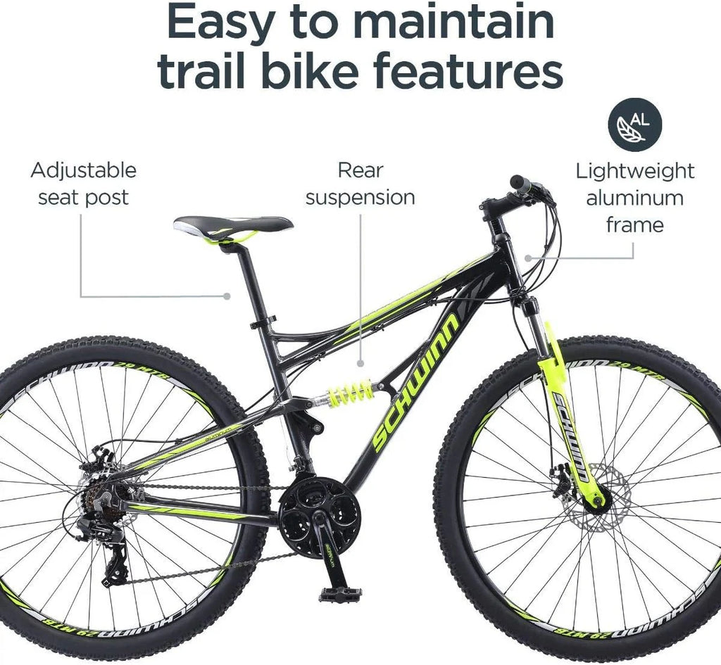 Schwinn Traxion Mountain Bike for Adult Men Women, 29-Inch Wheels, Full Suspension