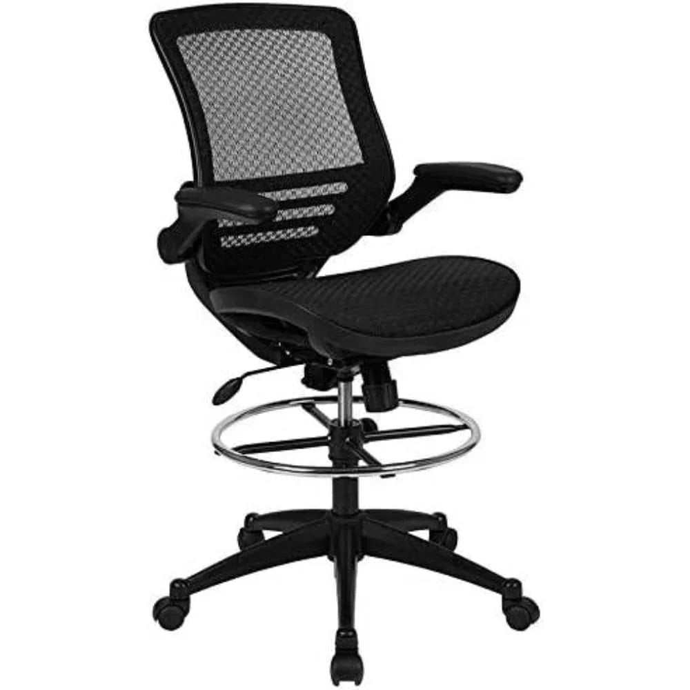 Waylon Mid-Back Transparent Black Mesh Drafting Chair with Melrose Gold Frame
