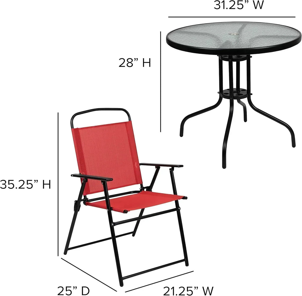 EMMA + OLIVER 6 Piece Brown Patio Garden Set with Umbrella Table Set of 4 Folding Chairs