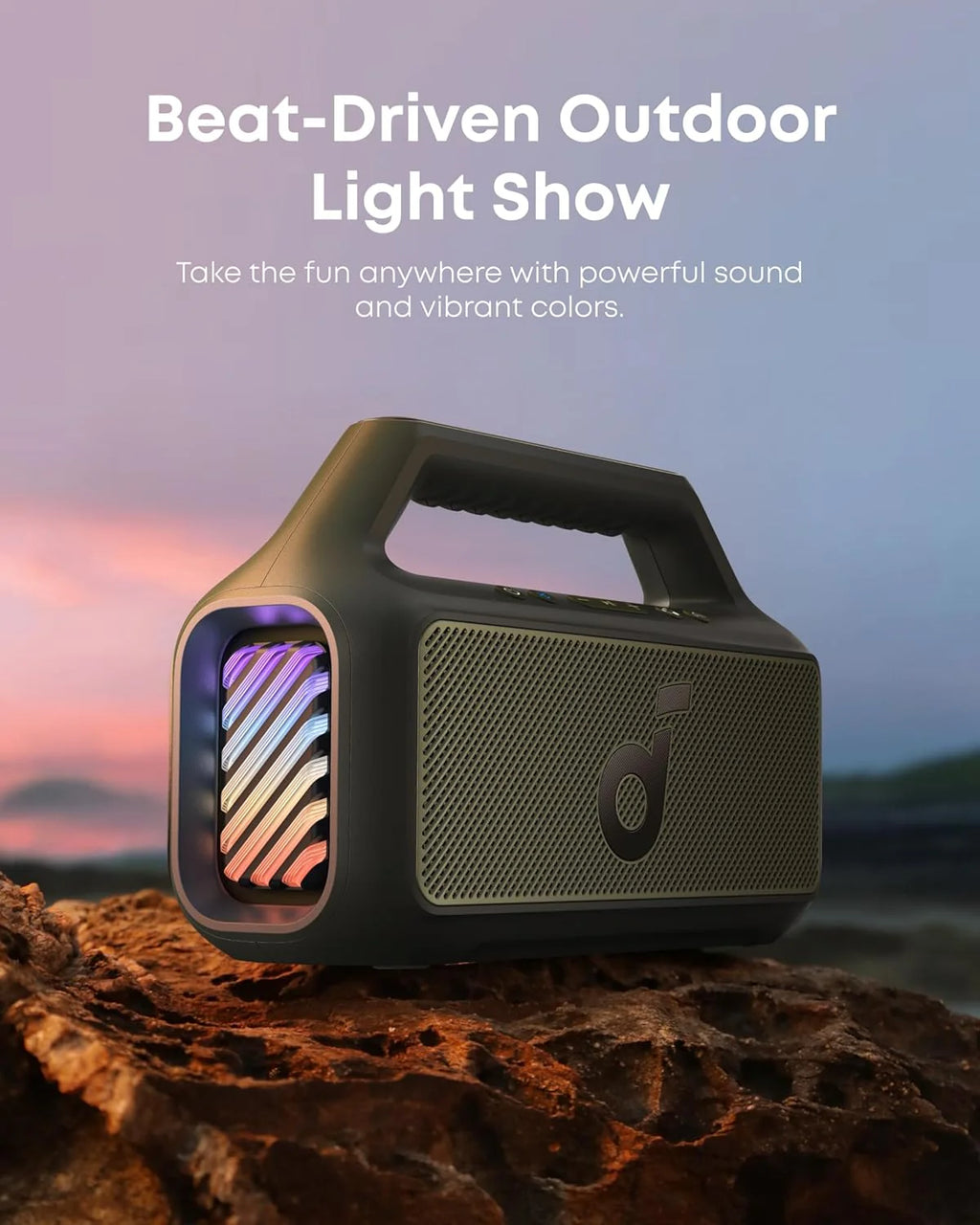 Outdoor Speaker, 80W, Subwoofer, BassUp 2.0, 24H Playtime, IPX7 Waterproof, Floatable, RGB Lights, USB-C, Custom EQ, Bluetooth 5.3, Portable for Camping, Beach, and Backyard