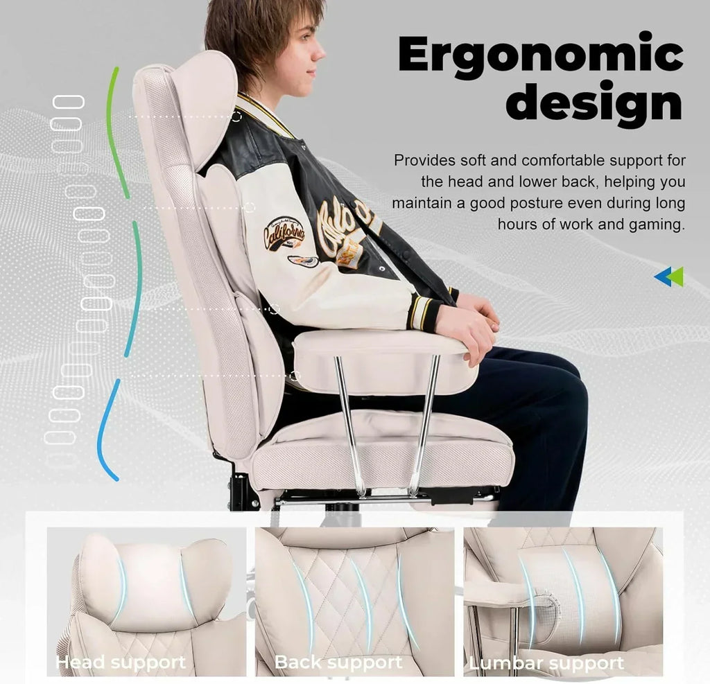 Large high back office chair high back leather gaming chair with footrest
