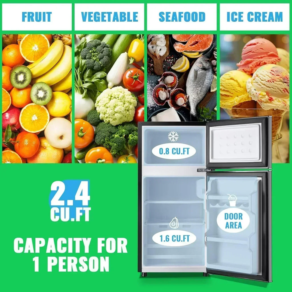 2.4 Cu.Ft Mini Fridge with Freezer Double Door Small Tiny Size Refrigerator with 7 Control Knob