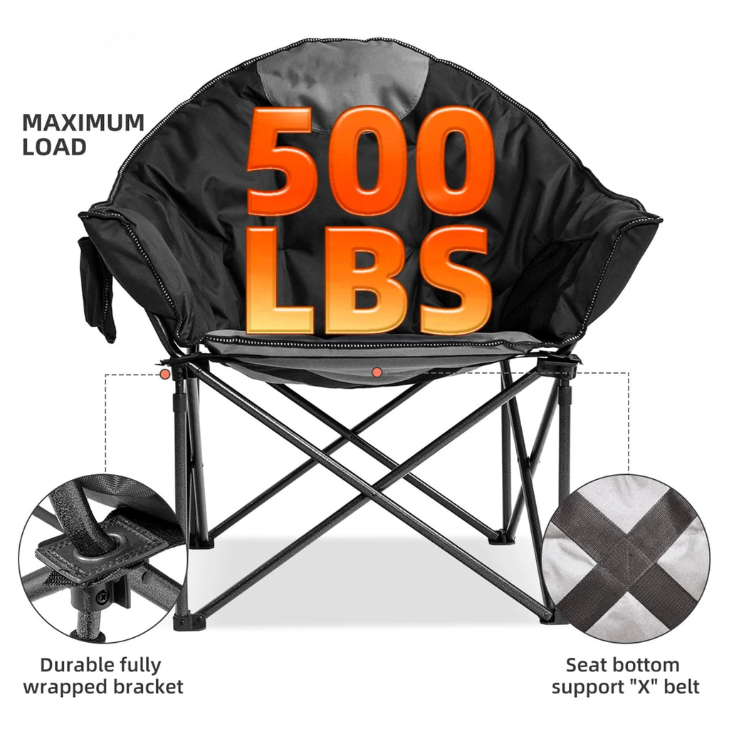 Oversized Heavy Duty Moon Saucer Camping Chair 500 lbs with Cup Holder Storage Pocket Carry Bag