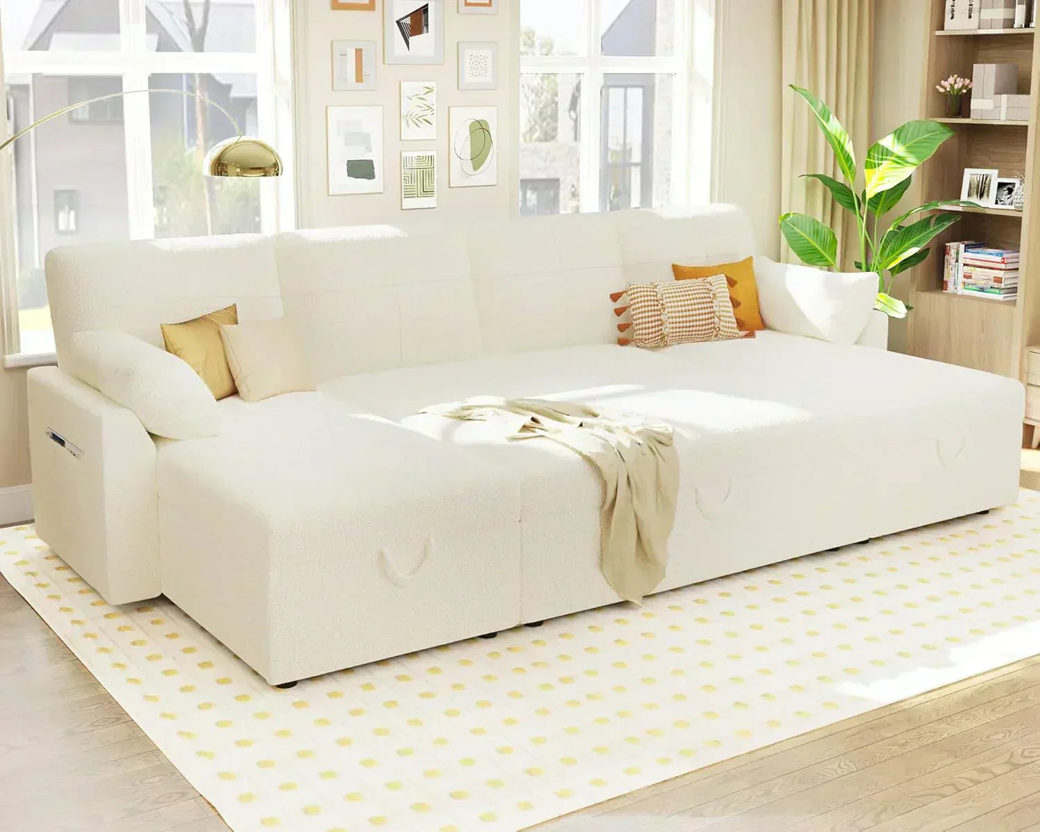 VanAcc Sofa Bed Sleeper Sofa with Storage Chaise 2 in 1 Pull Out Couch Living Room