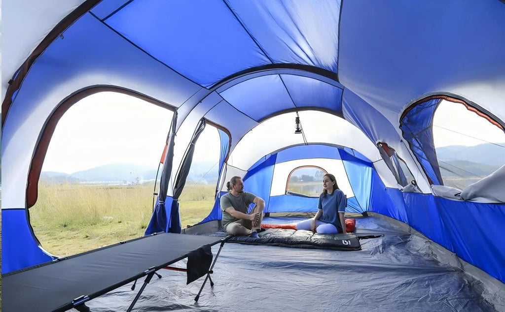 CAMPROS CP Tent 12-Person-Camping-Tents,3 Room Family Tents,Waterproof Windproof Family Tent with Top Rainfly,6 Large Mesh Windows,Double Layer,Easy Set Up, Portable with Carry Bag-20' x 9' x 72(H)