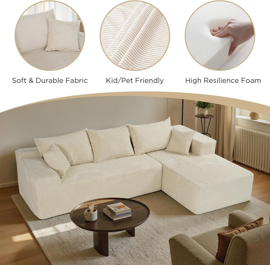 Cloud sofa with L-shaped lounge chair modern modular sofa with deep seats