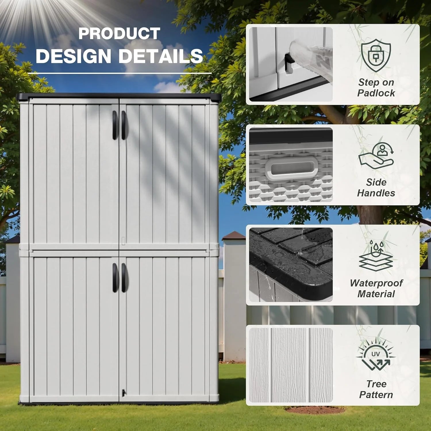 Greesum Outdoor Horizontal Storage Shed 27 Cu.ft Resin Large Storage Box for Garden Patio