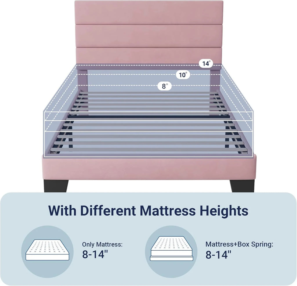 Allewie Queen Size Platform Bed Frame Fabric Upholstered Headboard Wooden Slats Support