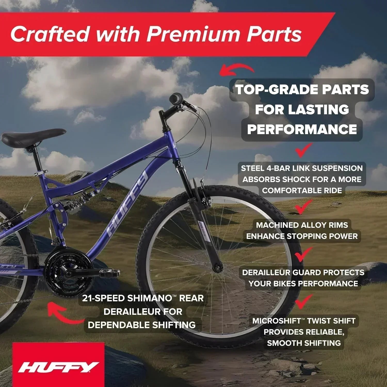 Huffy Stone Mountain Hardtail Mountain Bike for Boys/Girls/Men/Women 20/24/26 Sizes