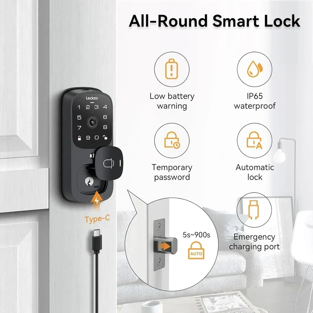 Video Smart Lock with Doorbell Keyless Entry Door Lock Built-in WiFi Camera Front Door