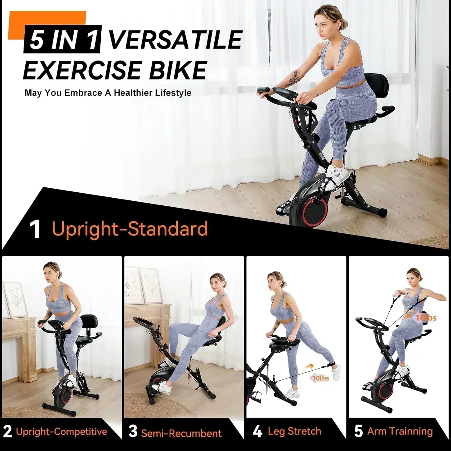 Foldable Exercise Bike Stationary Bikes  5 IN 1 Indoor Workout Cycling Bike Quiet Magnetic Resistance