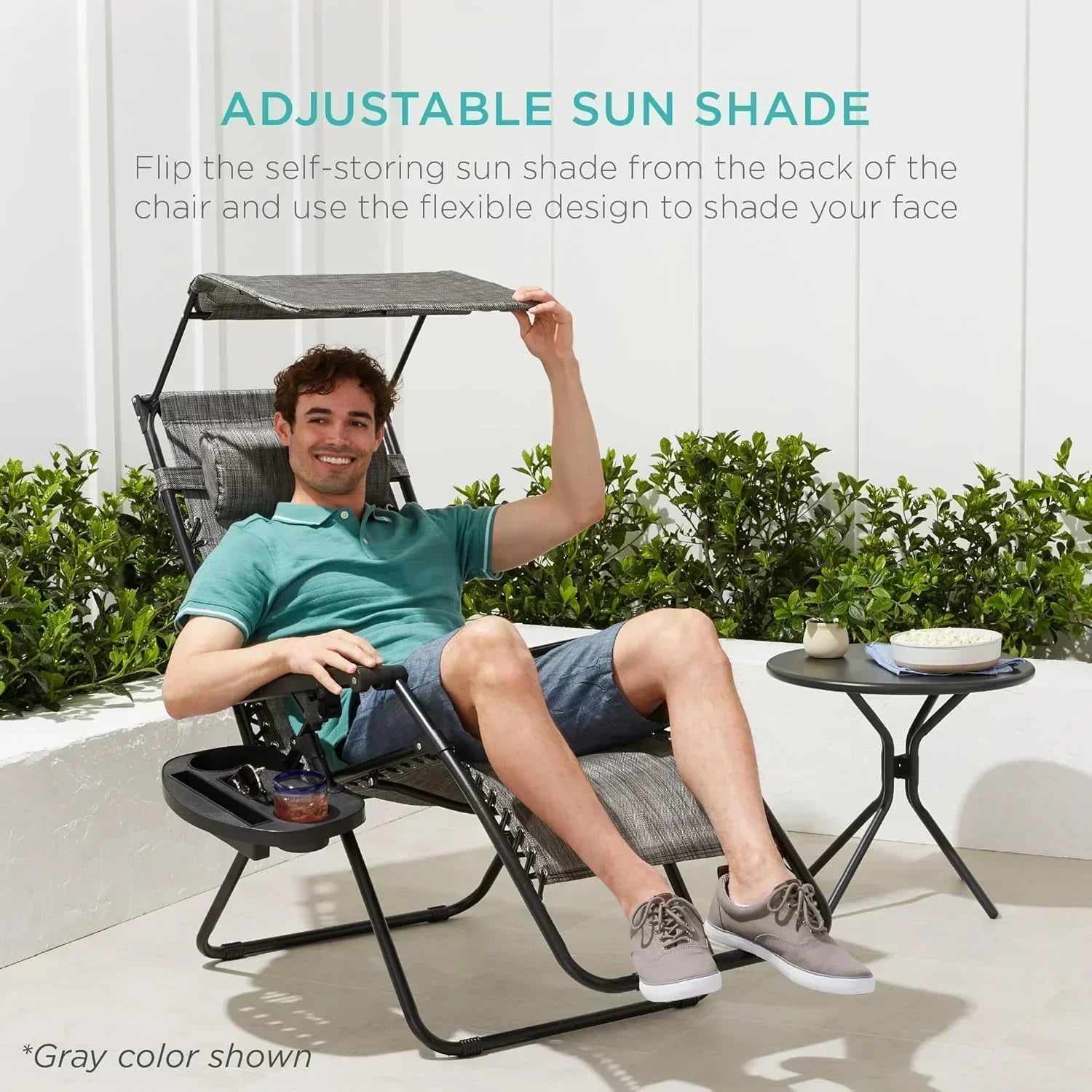 Best Choice Products Folding Zero Gravity Recliner Patio Lounge Chair Adjustable Canopy Shade