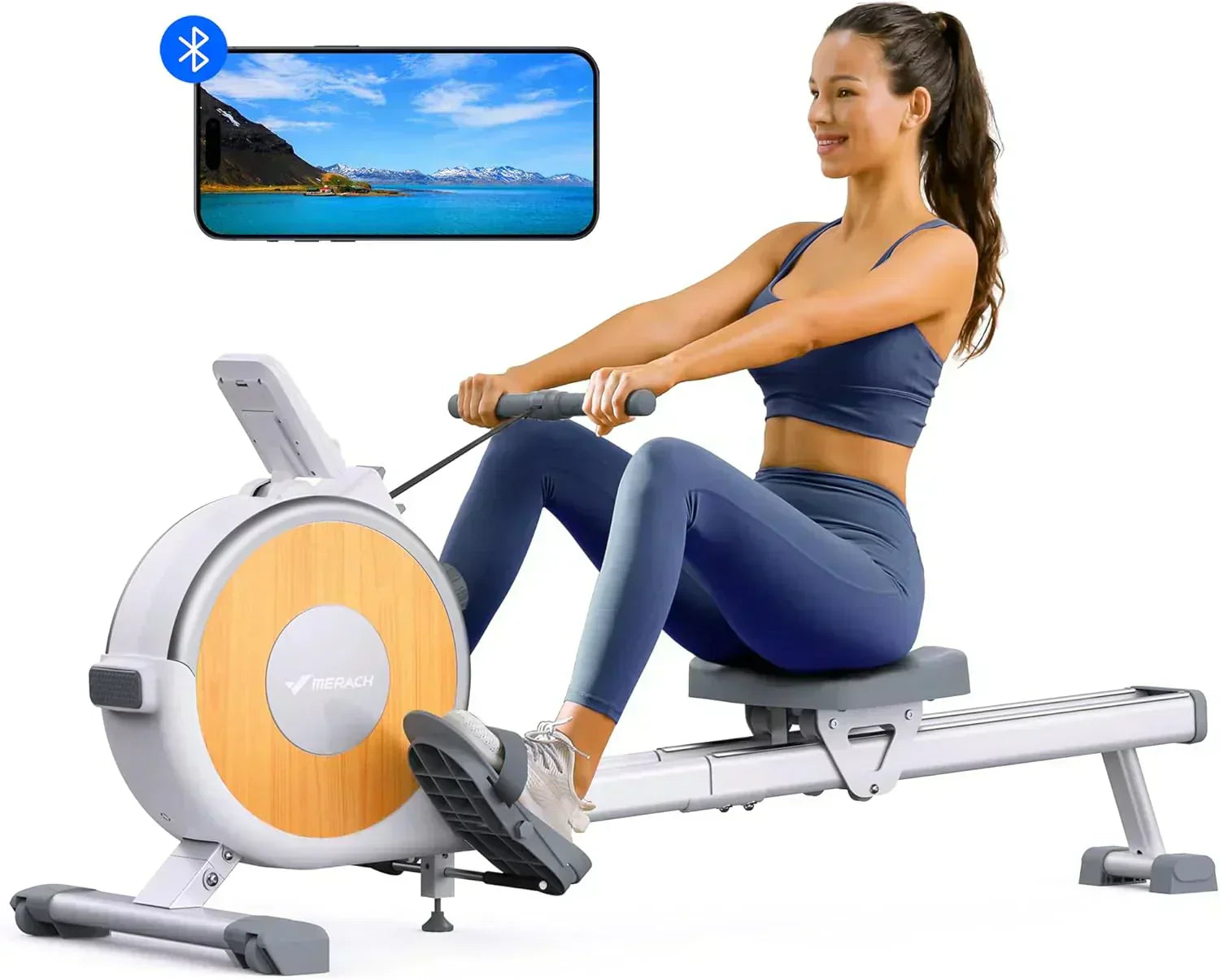 Merachi household rowing machine silent resistance dual-slide design