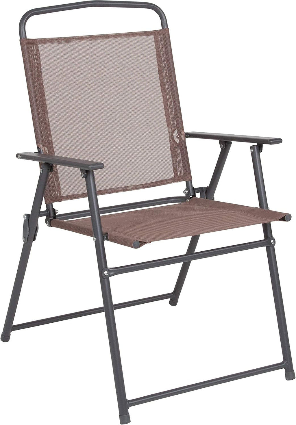 EMMA + OLIVER 6 Piece Brown Patio Garden Set with Umbrella Table Set of 4 Folding Chairs