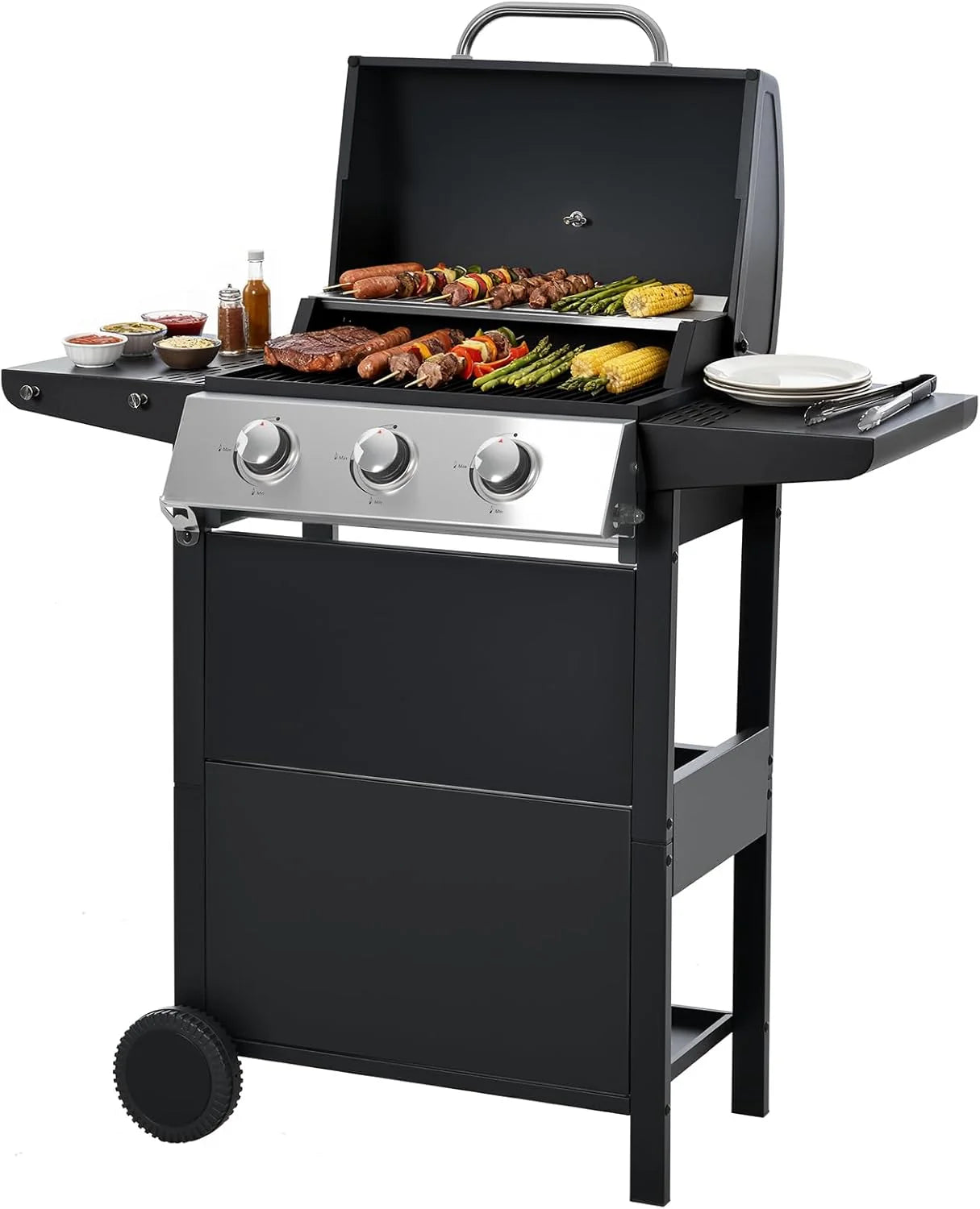 4-Burner Propane Gas Grill with Side Burner, 46,500 BTU Output Stainless Steel Grill