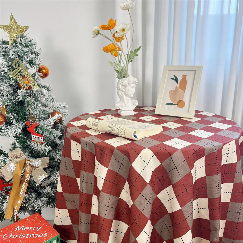 Festliche rote karierte Tischdecke, Weihnachts-Ins-Style-Vintage-Dekoration für fotofertiges Essen