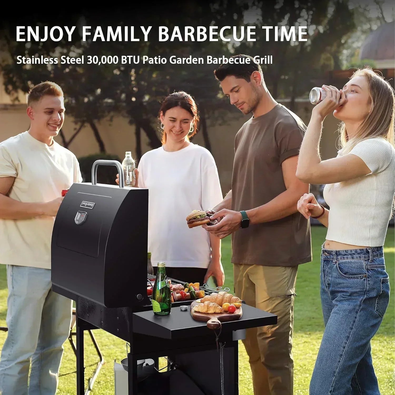3 Burner BBQ Propane Gas Grill Stainless Steel 30,000 BTU Patio Garden Barbecue Grill