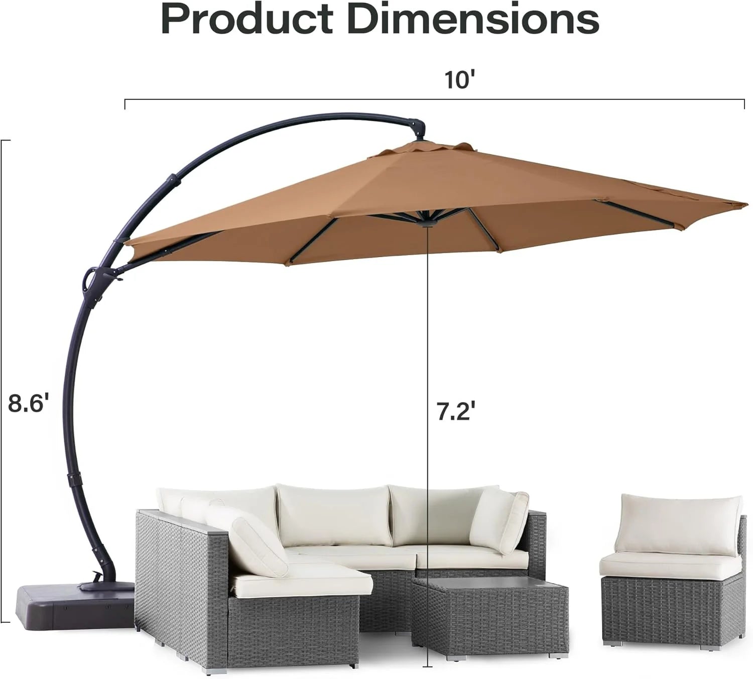 LAUSAINT HOME Outdoor Patio Umbrella with Base included, 11 FT Deluxe Curvy Cantilever Umbrella Heavy Duty Offset Hanging Umbrella with 360° Rotation for Market, Pool, Garden, Backyard, Deck (Beige)