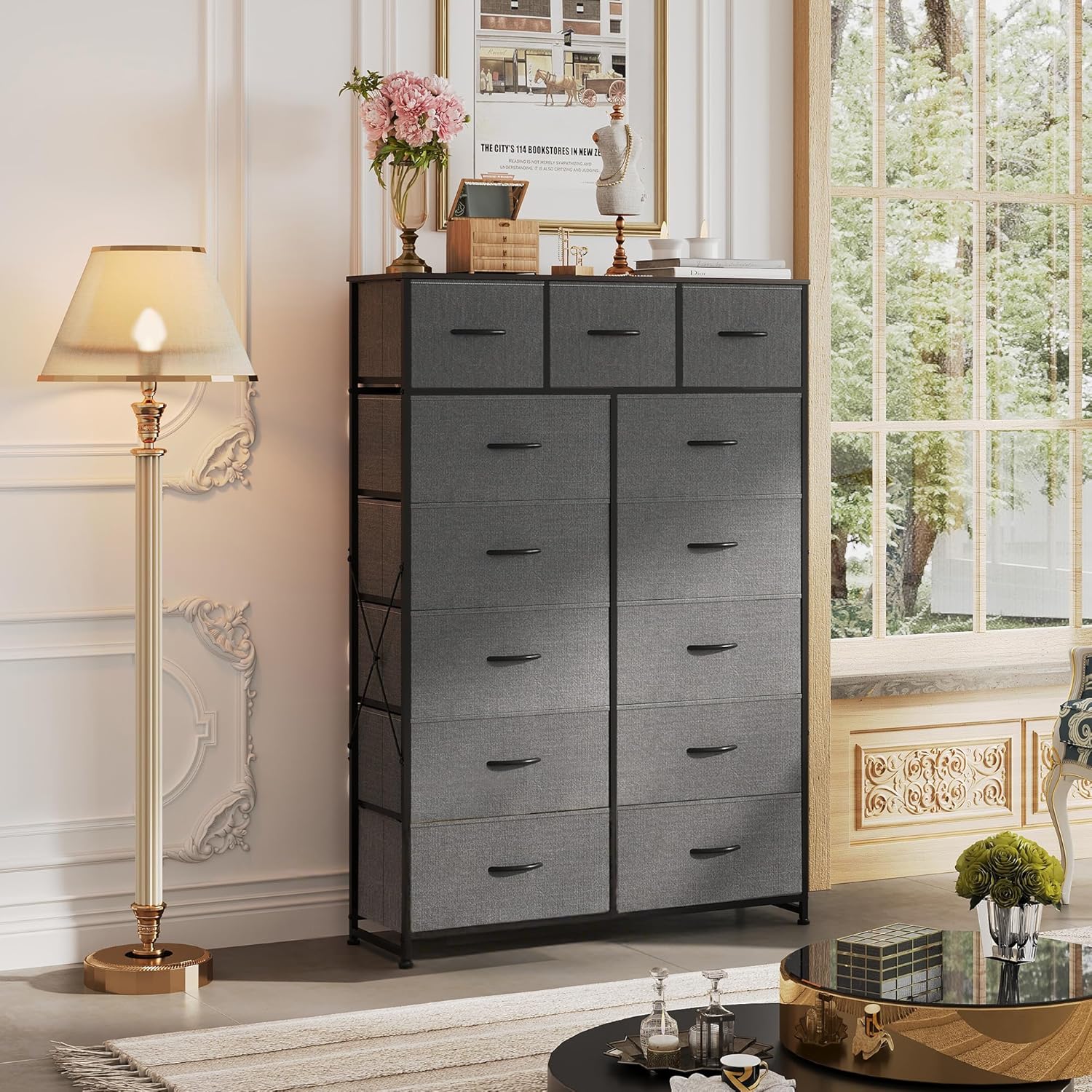 WLIVE Storage Organizer Unit with 13 Fabric Bins Storage Drawers Organizer with Steel Frame