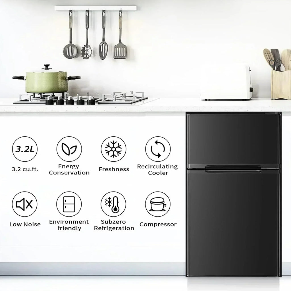 Antarctic Star Compact Mini Refrigerator Separate Freezer Small Fridge Double 2-Door