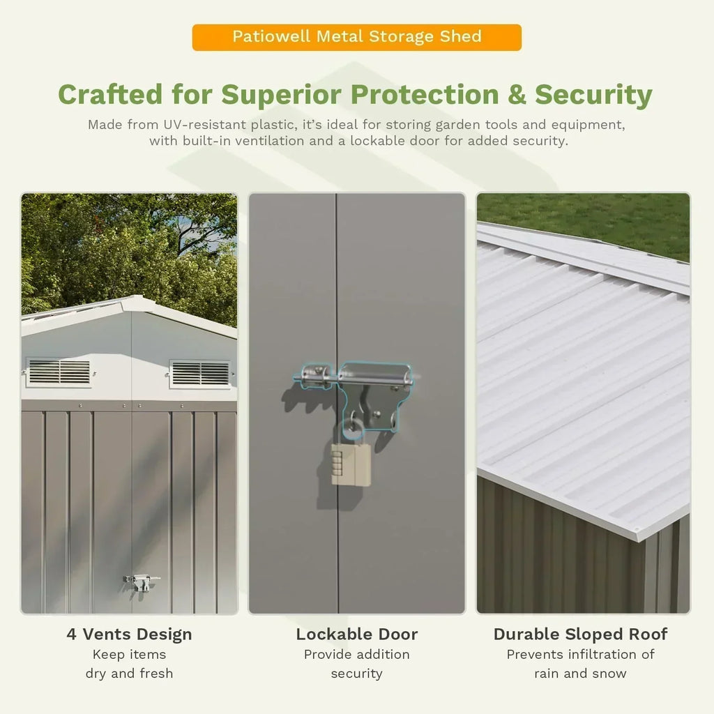 Patiowell 5x3 FT Outdoor Storage Shed Tool Shed with Sloping Roof and Lockable Door Metal Shed