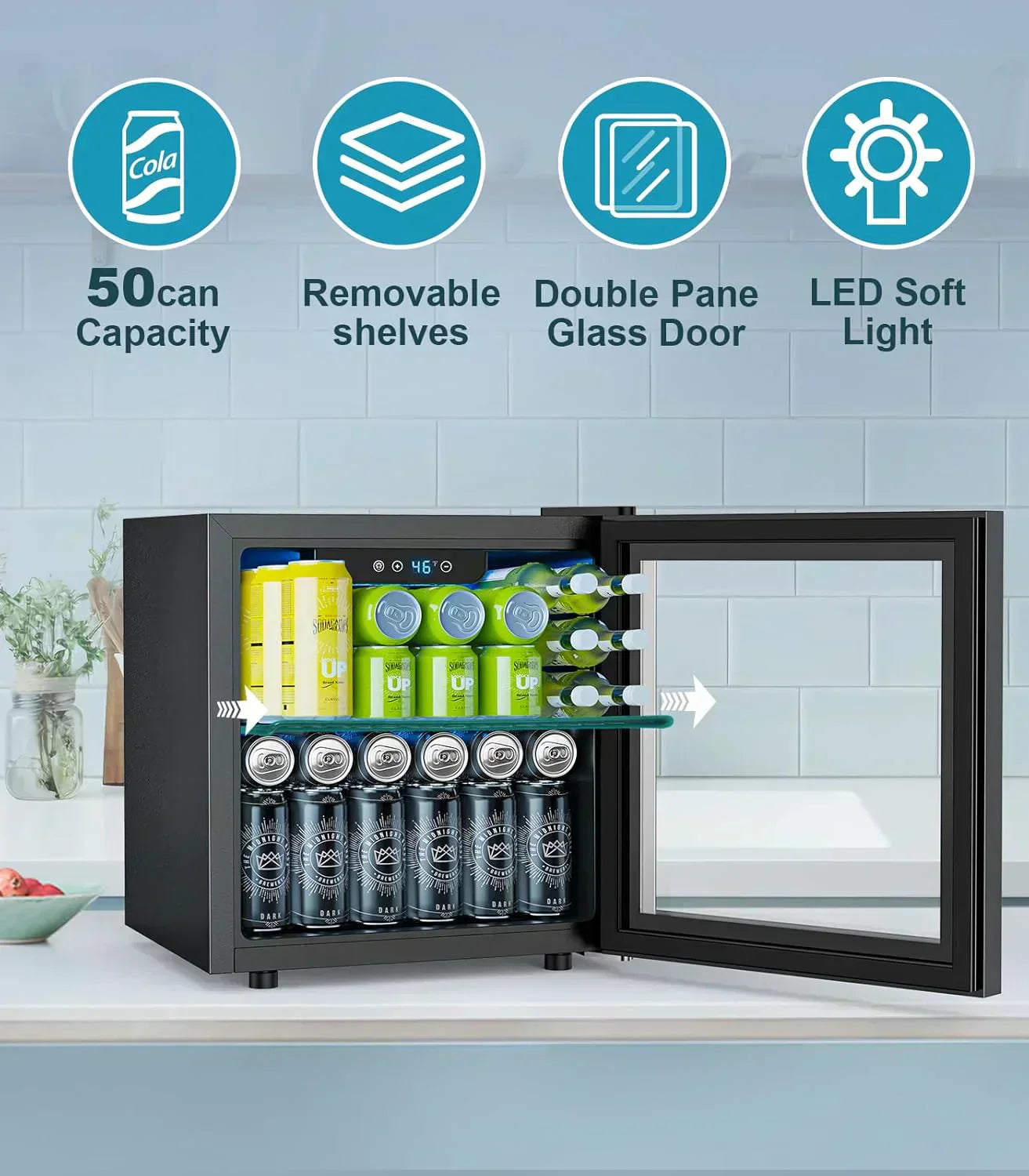 Mini Fridge 130 Can Beverage Refrigerator Cooler Drink Fridge Adjustable Temperature Control