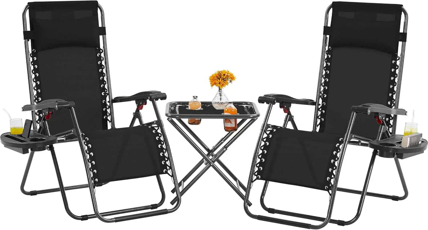 3PCS Zero Gravity Recliner Portable Outdoor Reclining Chair Set Side Table Lounge Chairs