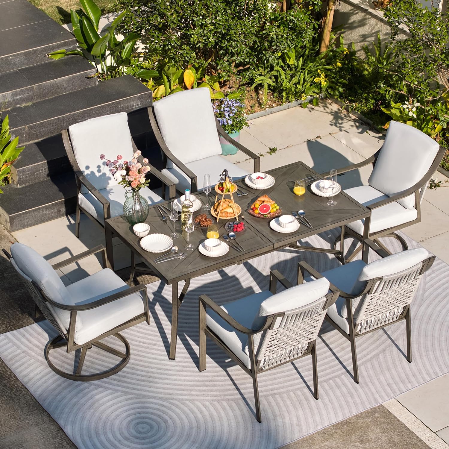 NATURAL EXPRESSIONS 5-Piece Outdoor Patio Dining Set 4pcs Patio Swivel Rocking Chairs