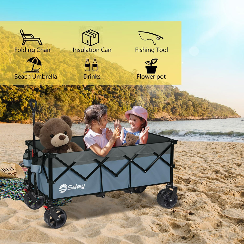 Sekey 48 Inch Long Foldable Extended Travel Cart 440 Lbs Folding Multi-Purpose Garden Cart