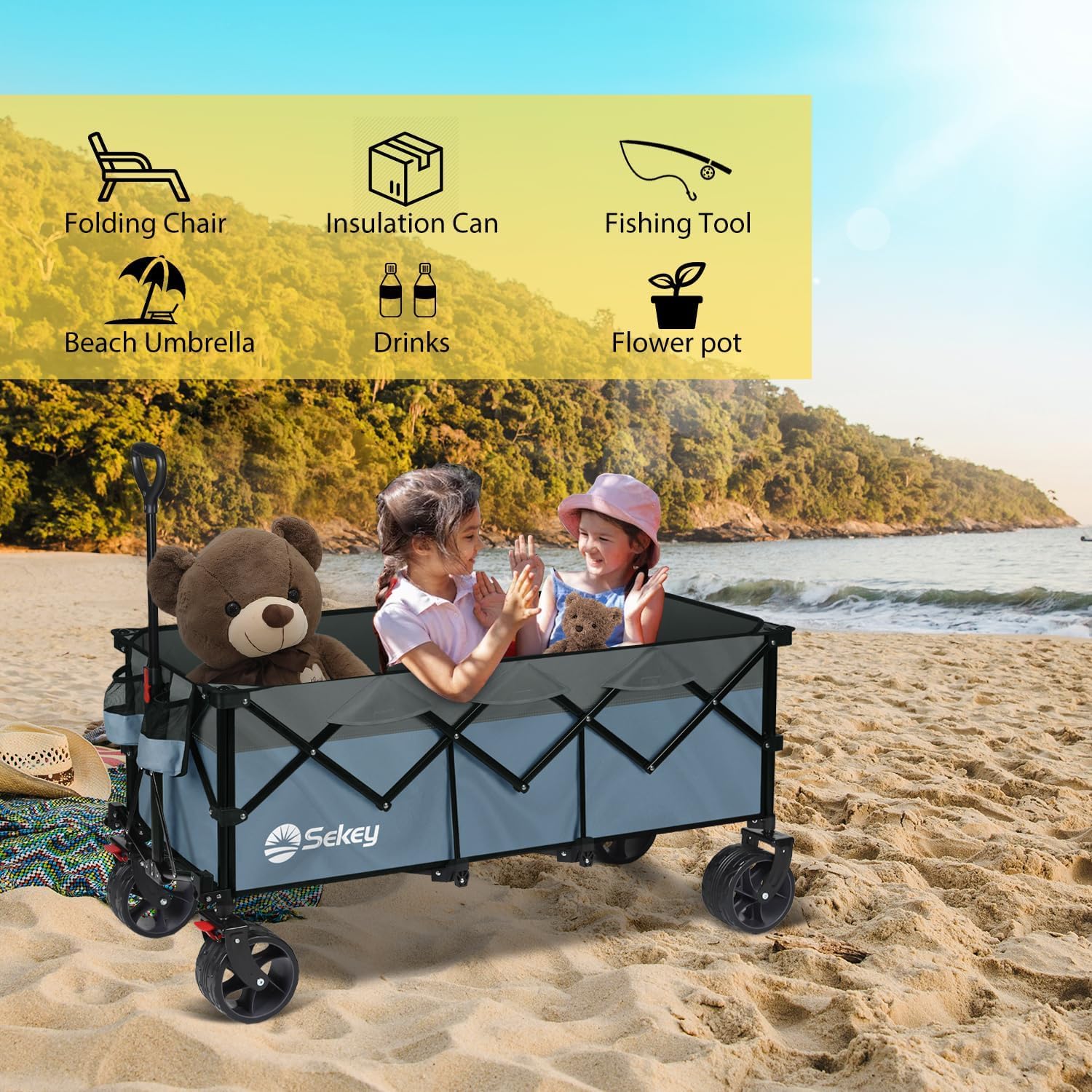 Sekey 48 Inch Long Foldable Extended Travel Cart 440 Lbs Folding Multi-Purpose Garden Cart